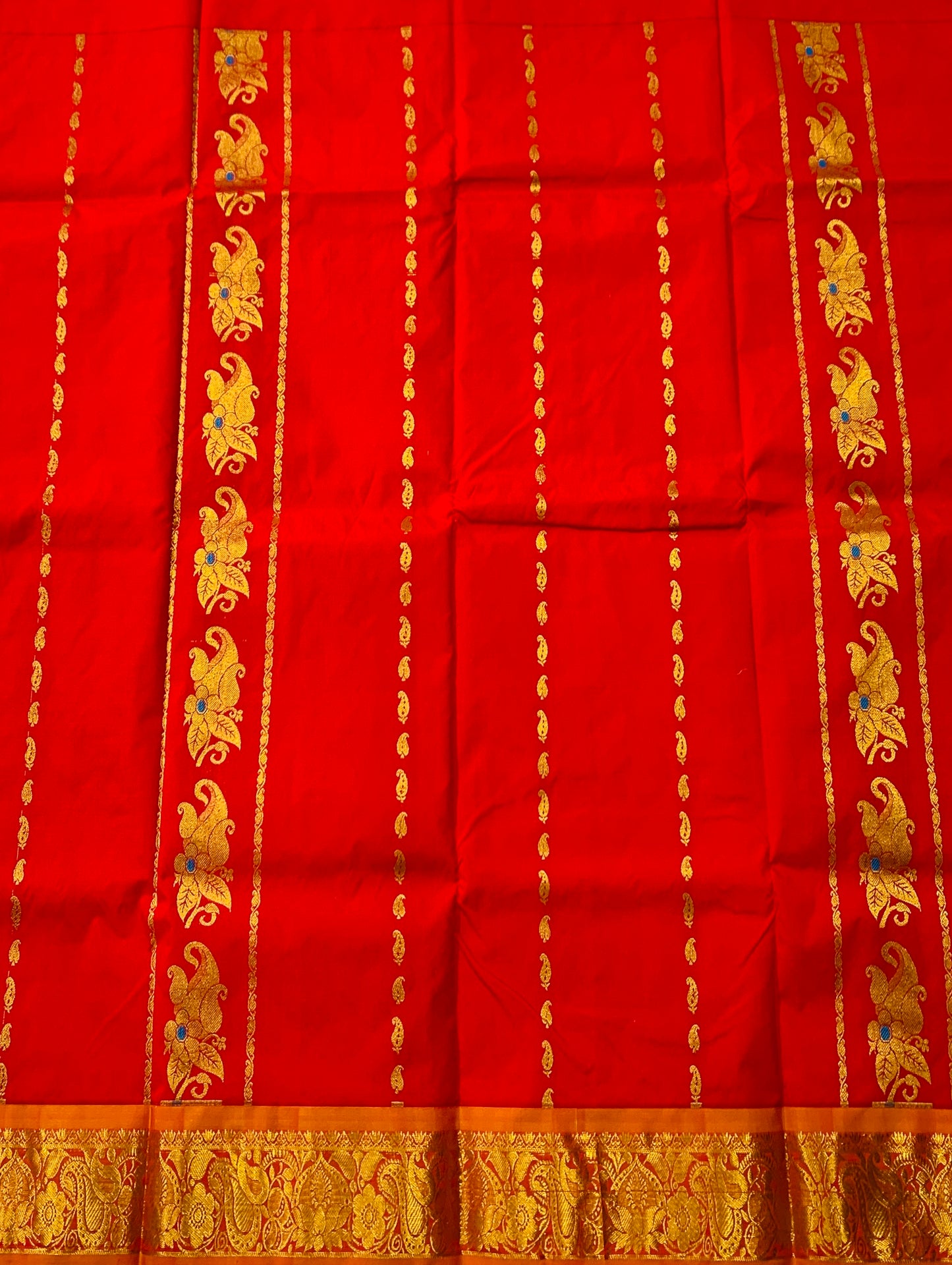 Red shade Semi Silk Kids Pattu Pavadai with Contrast border for age 2 to 5