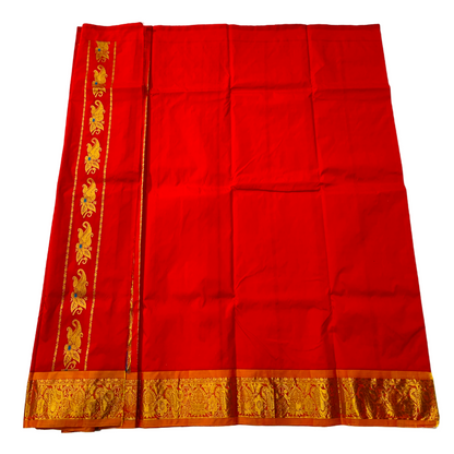 Red shade Semi Silk Kids Pattu Pavadai with Contrast border for age 2 to 5