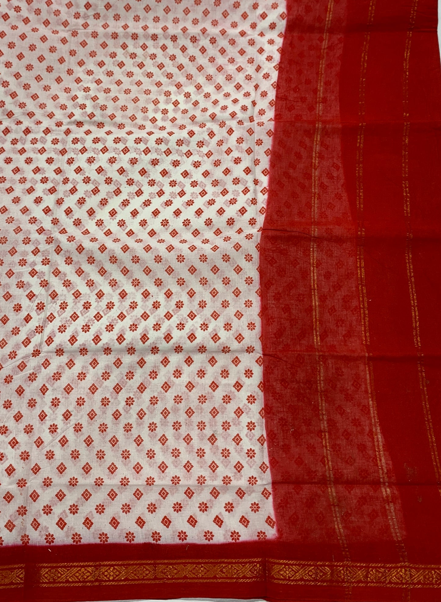 Chettinad Sungudi Cotton White Printed Saree