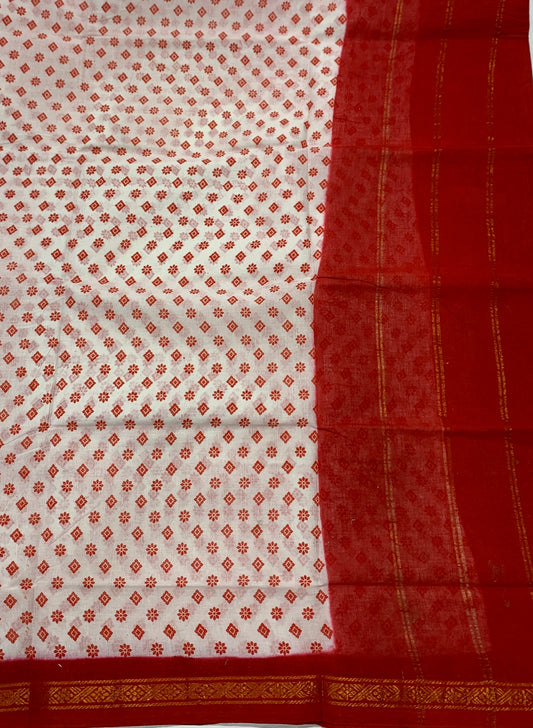Chettinad Sungudi Cotton White Printed Saree