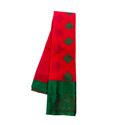 Red shade silk cotton Saree with Green Border