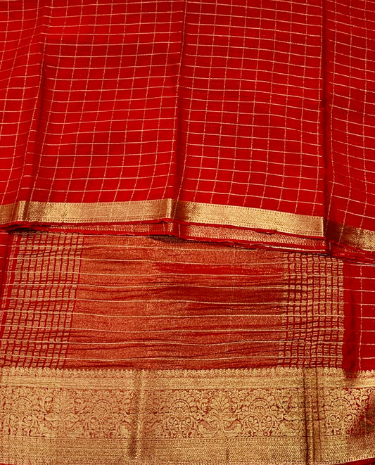 Georgette Crepe Saree Red Colour