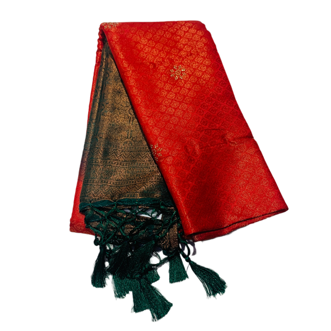 Red shade kuberra pattu with Green Pallu