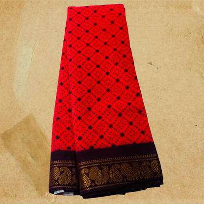 Chettinad Sungudi Cotton Tomato Red Printed Saree