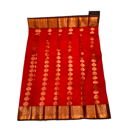 Red shade saree with Copper Border with flower Design