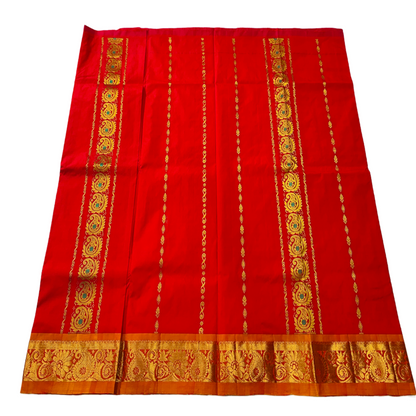 Red shade Semi Silk Kids Pattu Pavadai with contrast border for age 5 to 10