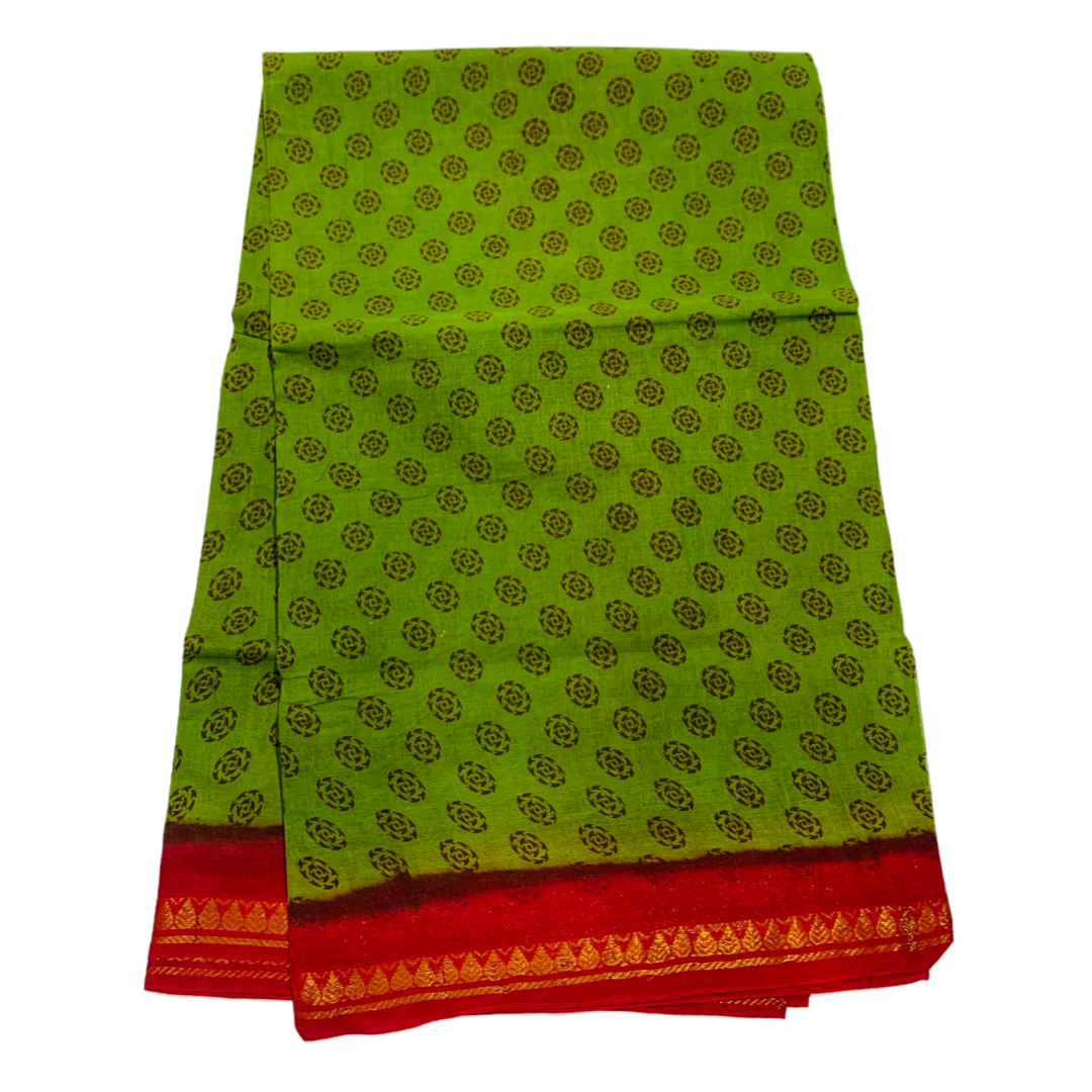 Chettinad Sungudi Cotton Olive Green Printed  Saree