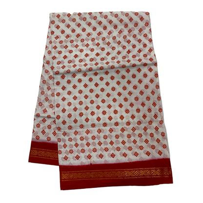 Chettinad Sungudi Cotton White Printed Saree