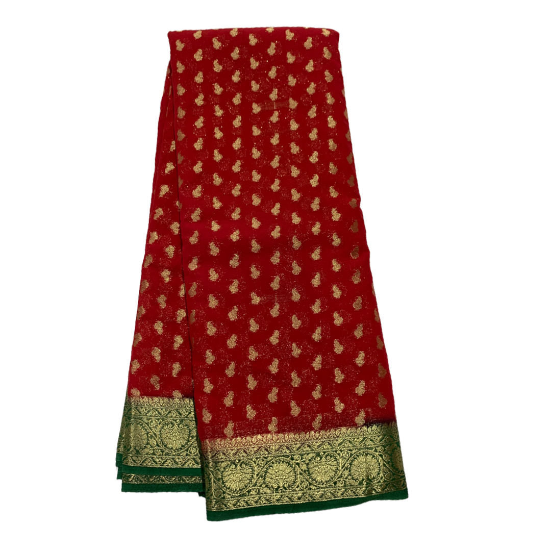 Georgette Crepe Saree Red Colour