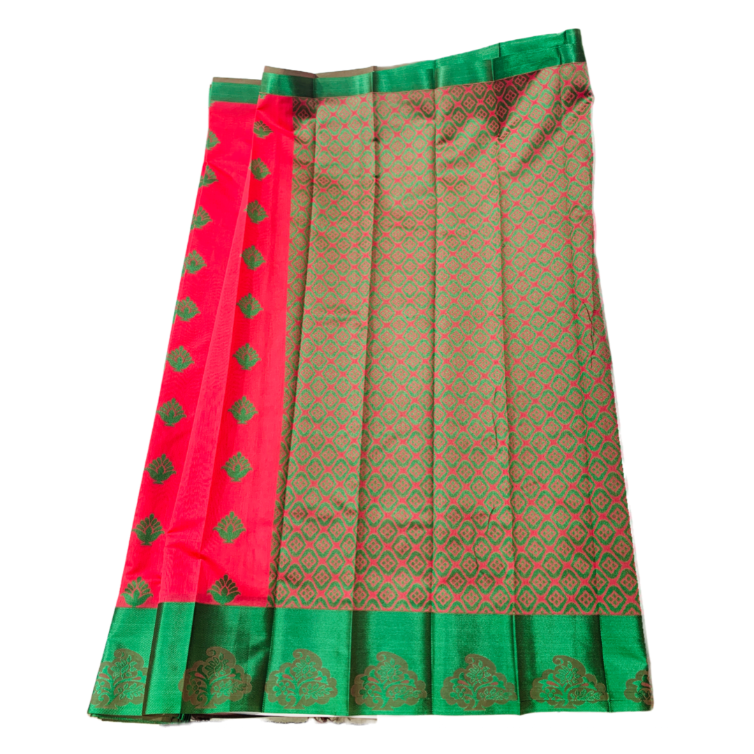 Red shade silk cotton Saree with Green Border