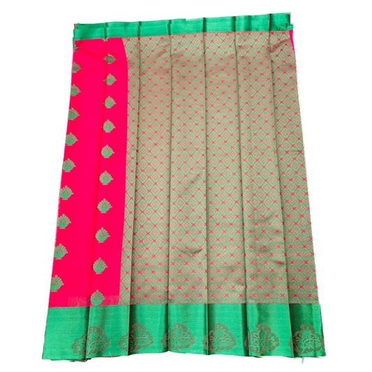 Red shade silk cotton Saree with Big Green Border