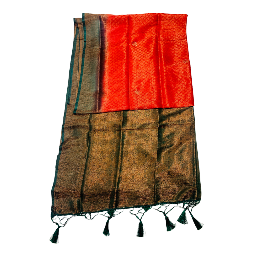 Red shade kuberra pattu with Green Pallu