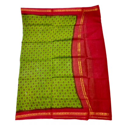 Chettinad Sungudi Cotton Olive Green Printed  Saree