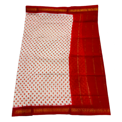 Chettinad Sungudi Cotton White Printed Saree