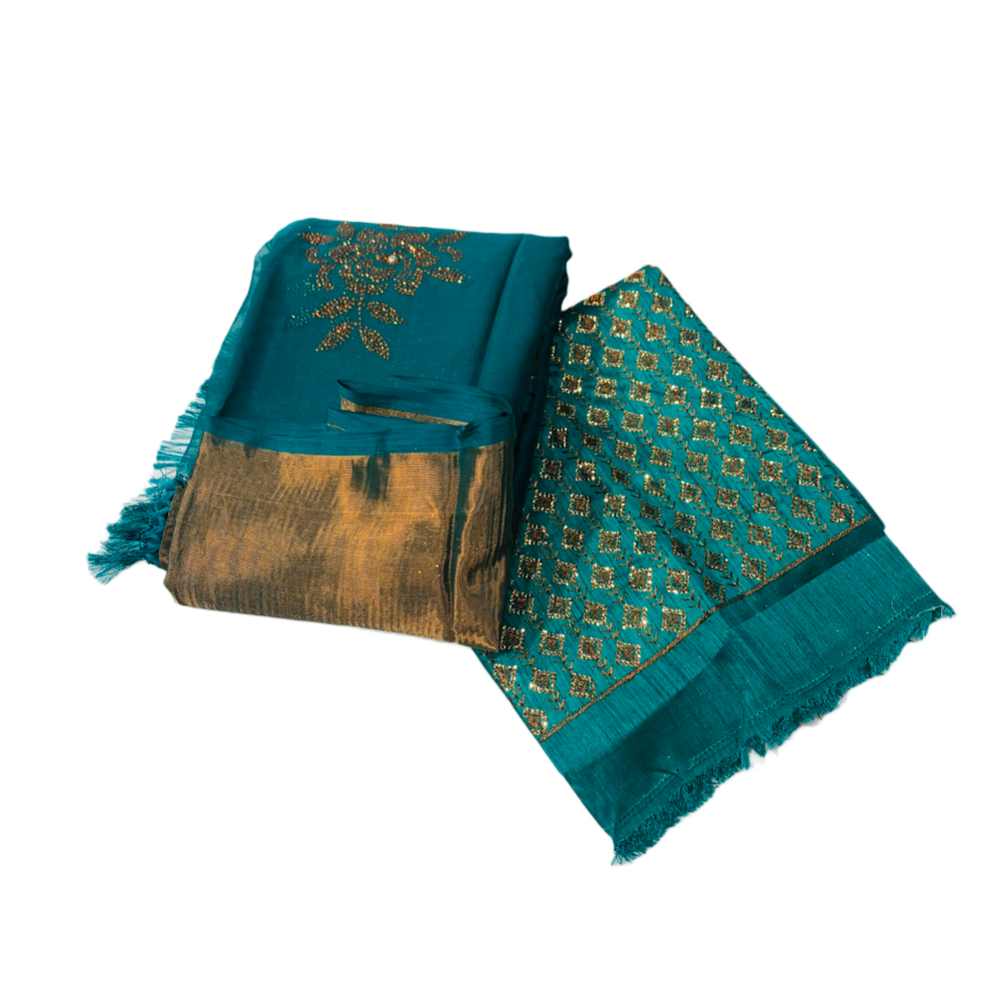 Bottle Green saree with Zari border