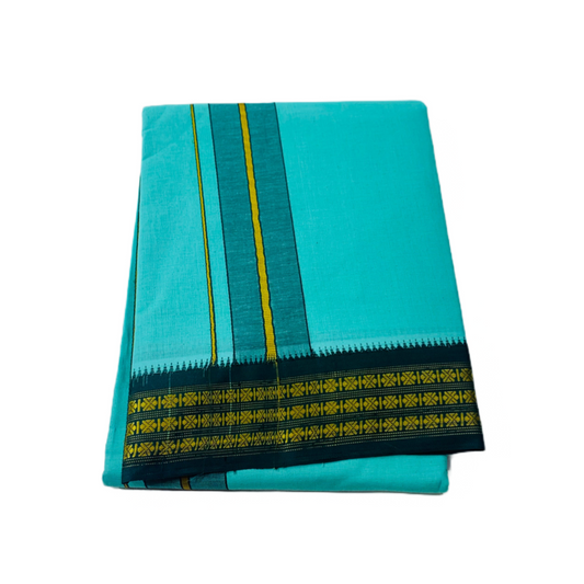 Ratha green Cotton Dhoti with Border Dark Green  shade with diamond design.