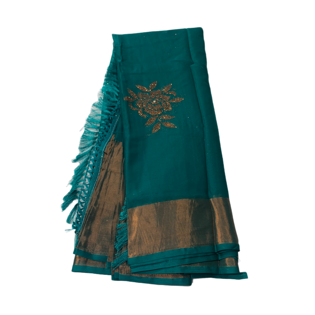 Bottle Green saree with Zari border