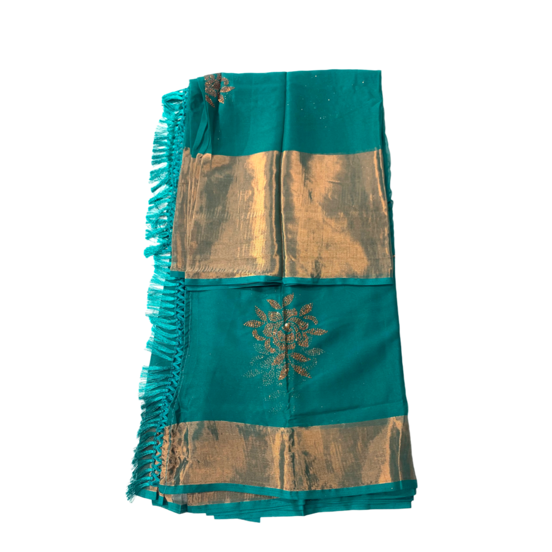 Bottle Green saree with Zari border