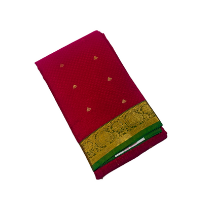 Rose shade Semi Silk Saree with Green Border with Mango and Flower Design