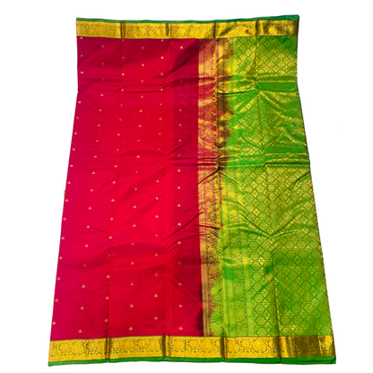 Rose shade Semi Silk Saree with Green Border with Mango and Flower Design