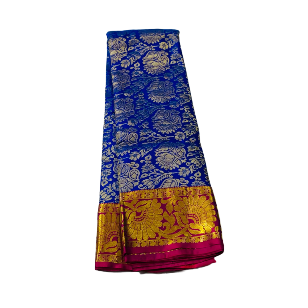 Pepsi Blue shade Semi Silk Saree with  Pink with flower border.