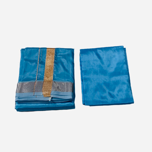 Blue Silk Dhothi and Shirt Material