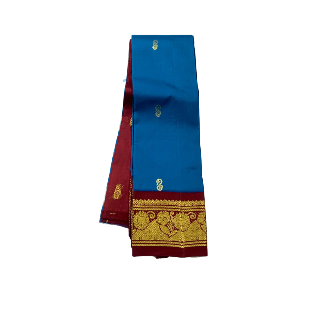 Kanchipuram Silk Saree Blue Colour with One side Border
