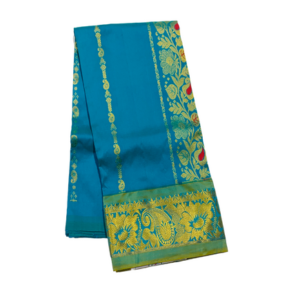 Sky Blue shade vegan silk Kids Pattu Pavadai with contrast border for age 2 to 5