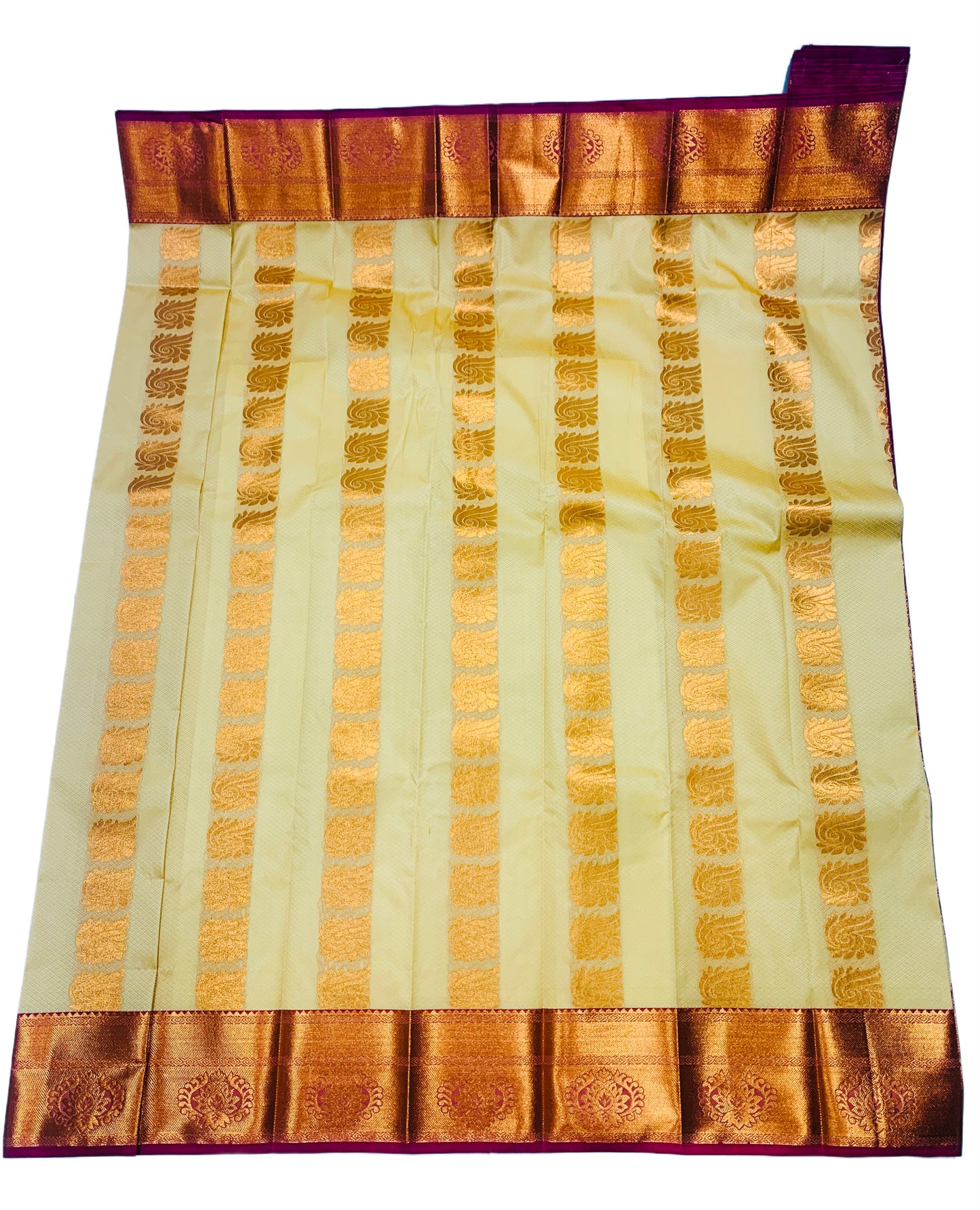 Sandal shade saree with Copper Border flower Design