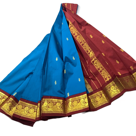 Kanchipuram Silk Saree Blue Colour with One side Border