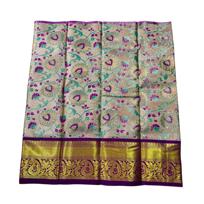 Sliver shade Vegan Silk Kids Pattu Pavadai with Contrast border for age 2 to 5