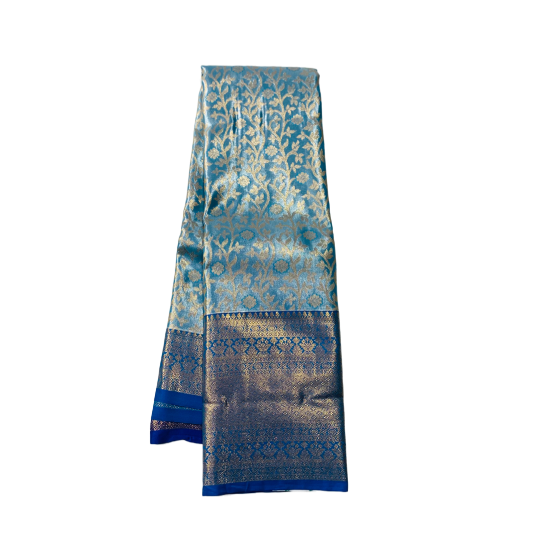 Vegan Silk Saree Sky Blue Colour with Sliver Border