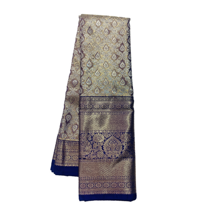 Sliver shade Soft kanchi pattu with Blue Border