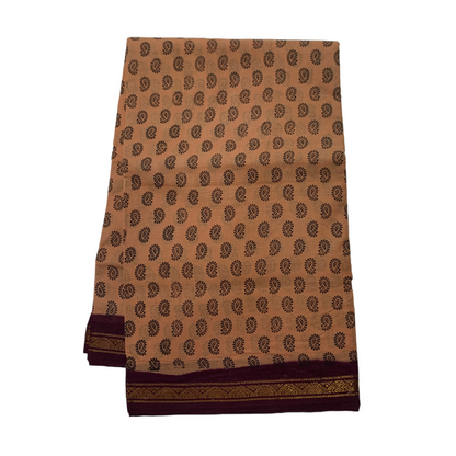 9 yards Cotton Saree Sandal Colour with Brown Border