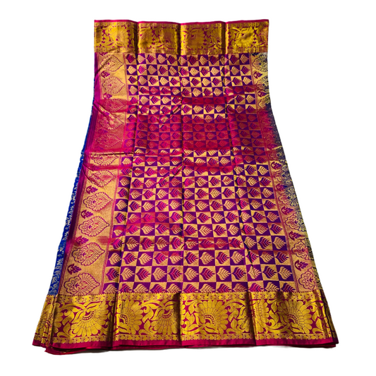 Pepsi Blue shade Semi Silk Saree with  Pink with flower border.