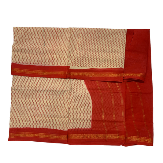 9 yards Cotton Sandal Colour Saree with Red Border