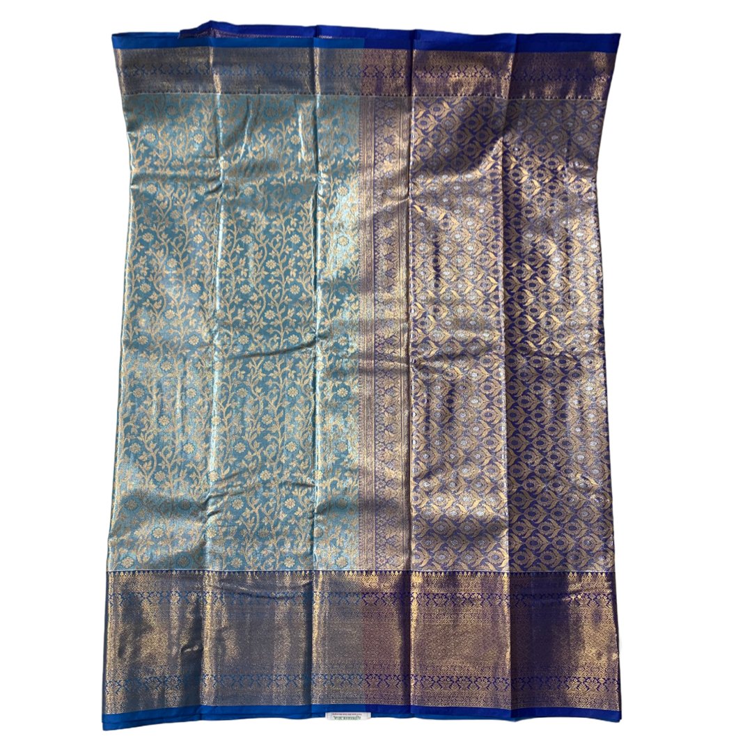 Vegan Silk Saree Sky Blue Colour with Sliver Border