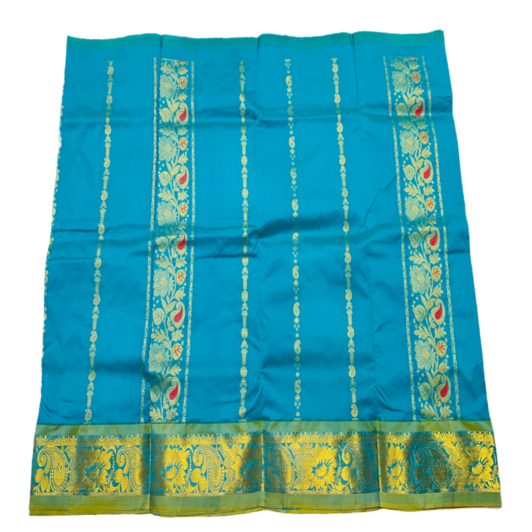 Sky Blue shade vegan silk Kids Pattu Pavadai with contrast border for age 2 to 5