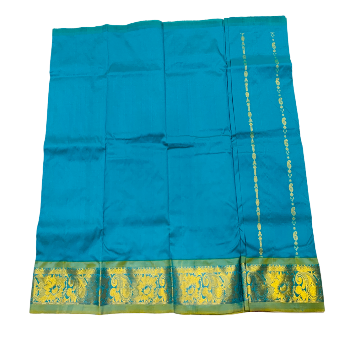 Sky Blue shade vegan silk Kids Pattu Pavadai with contrast border for age 2 to 5