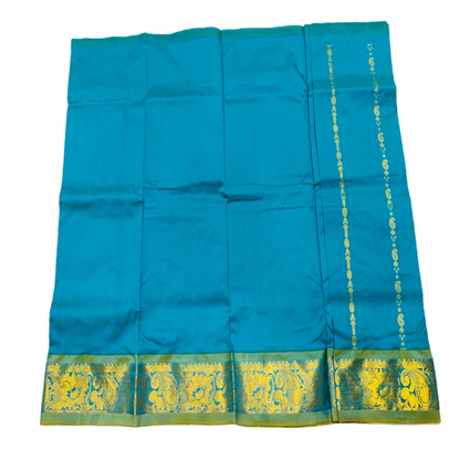 Sky Blue shade vegan silk Kids Pattu Pavadai with contrast border for age 2 to 5