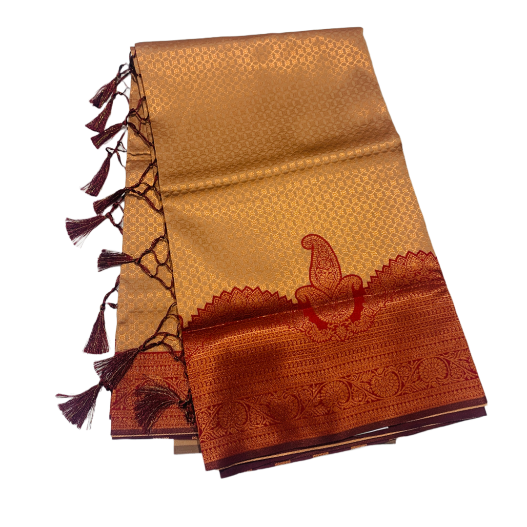 Sandal shade saree with Maroon Border