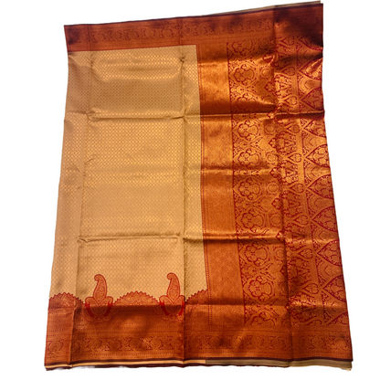 Sandal shade saree with Maroon Border