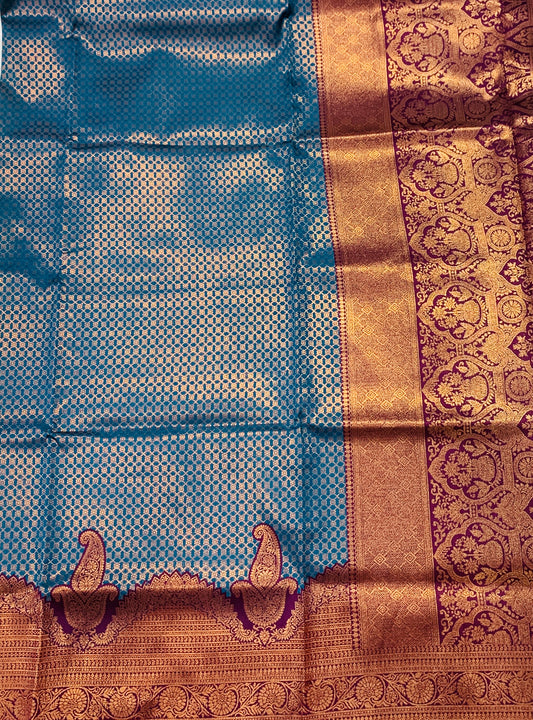 Sky Blue shade saree with Purple Border