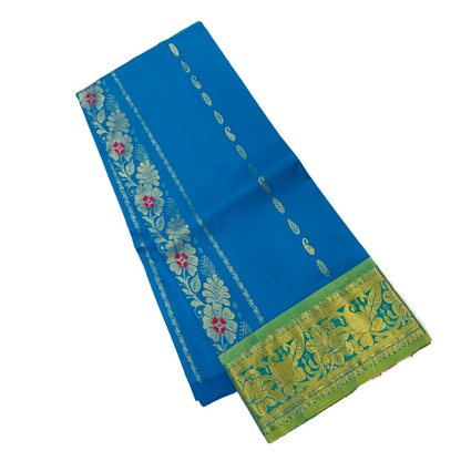 Sky Blue shade Semi Silk Kids Pattu Pavadai with Contrast border for  age above  10 years