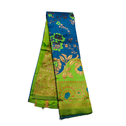 Sky Blue shade saree with Flower Design with Light Green Border