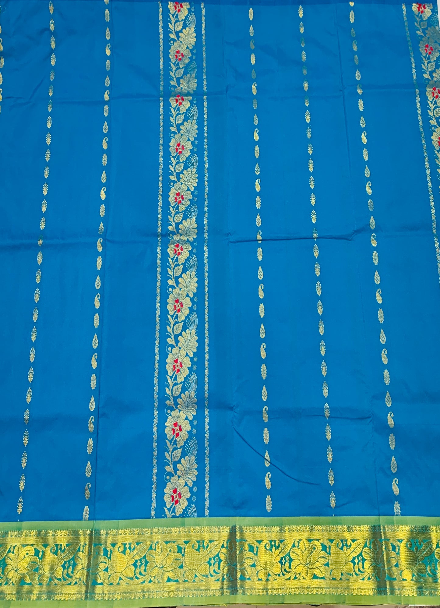 Sky Blue shade Semi Silk Kids Pattu Pavadai with Contrast border for  age above  10 years