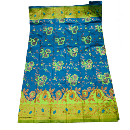 Sky Blue shade saree with Flower Design with Light Green Border