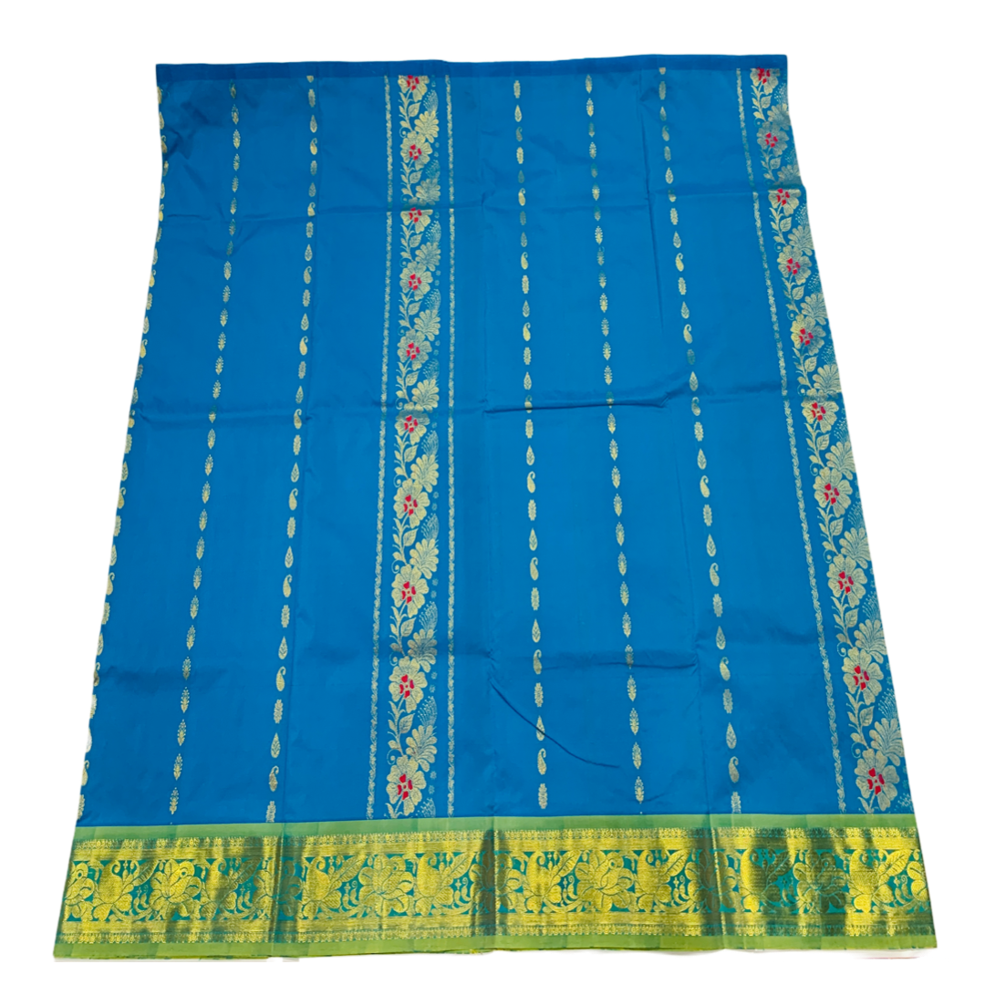 Sky Blue shade Semi Silk Kids Pattu Pavadai with Contrast border for  age above  10 years