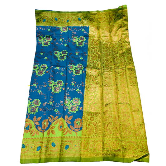 Sky Blue shade saree with Flower Design with Light Green Border