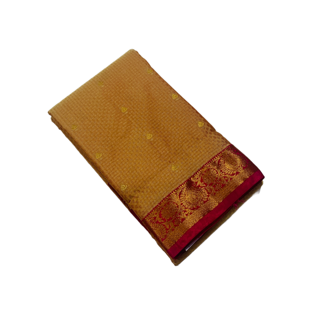 Sandal shade Semi Silk Saree with Pink Border with Mango and Flower Design